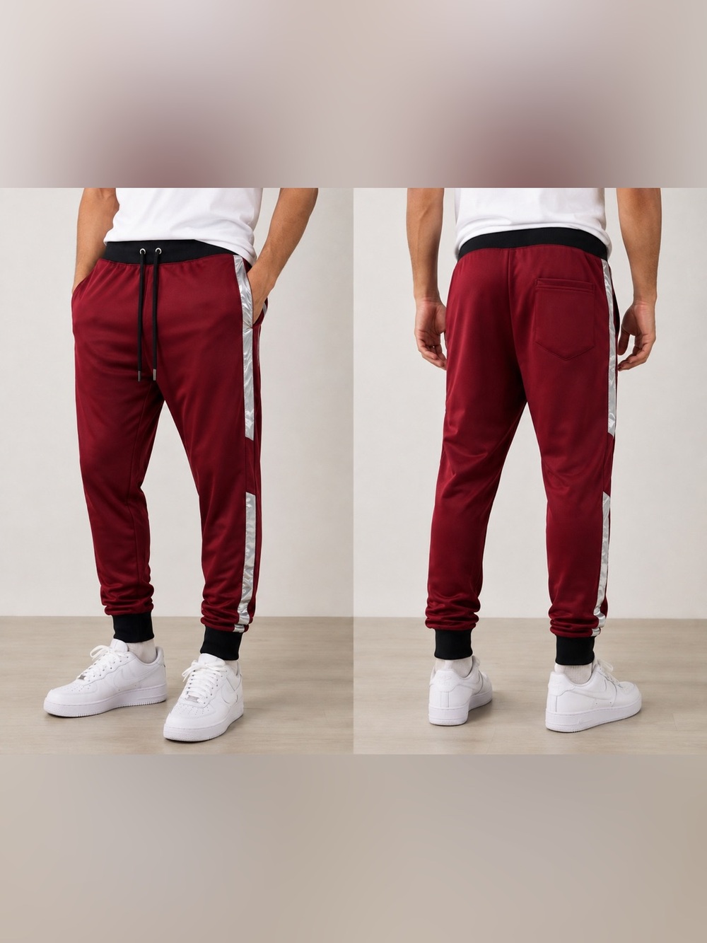 True Religion Mens Racer Jogger Pants Oxblood Silver Stripe L NWT